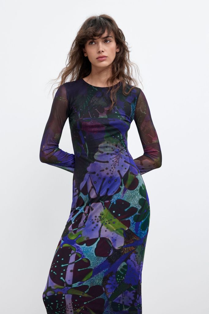 Desigual LEAFS tulle sheer dress by Christian Lacroix Fall 2026 collection.
