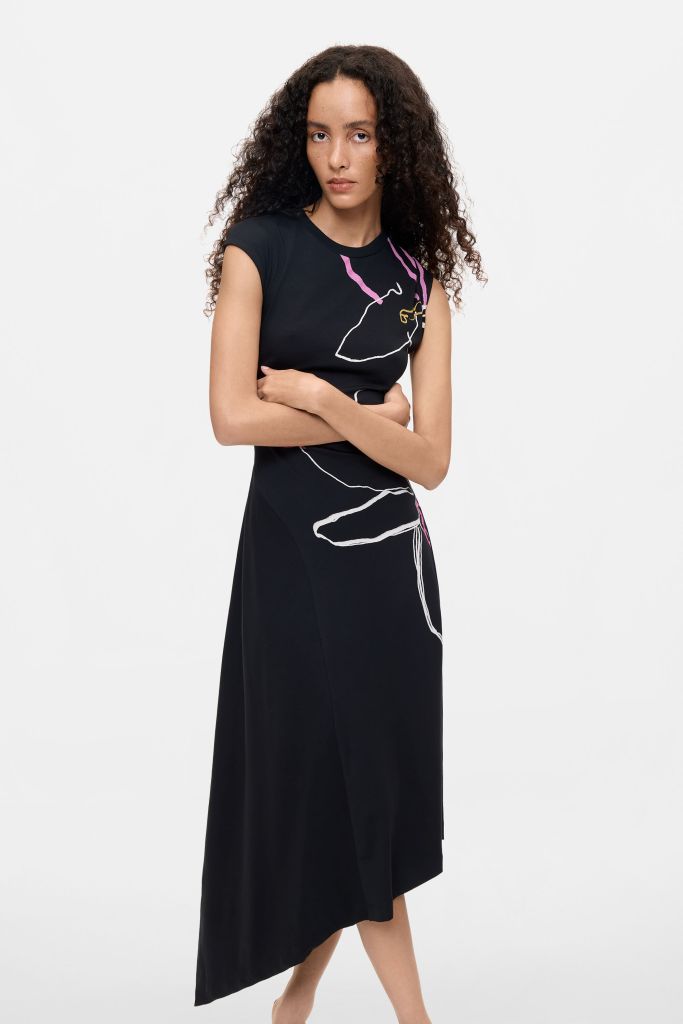 Desigual REIKIAVIK asymmetrical black midi dress FW2026